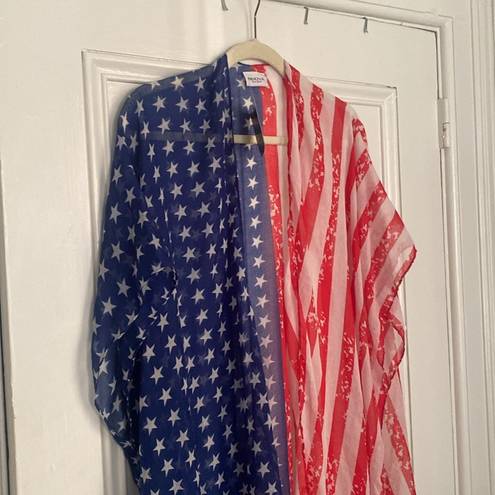 NWT American Flag Stars & Stripes Lightweight Kimono Vest Waterfall Cardigan Size undefined