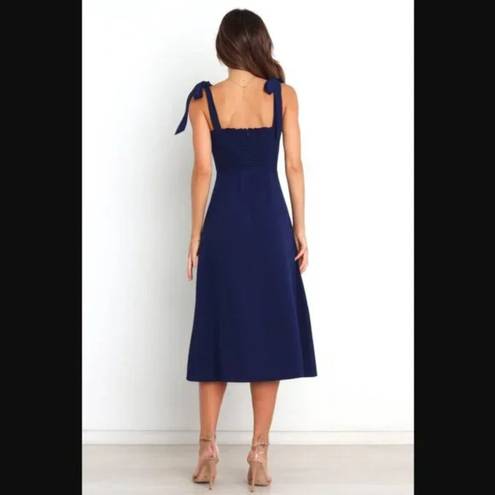 Petal and Pup  Laurel Navy Blue Tie Shoulder Side Slit Midi Dress 12