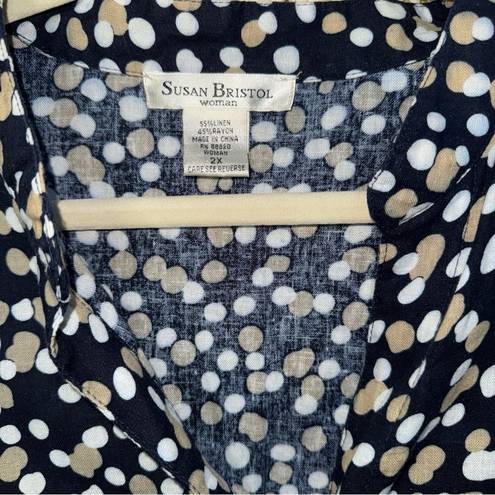 Susan Bristol  Size 2X Linen Polka Dot Lightweight Button Up Casual Blouse