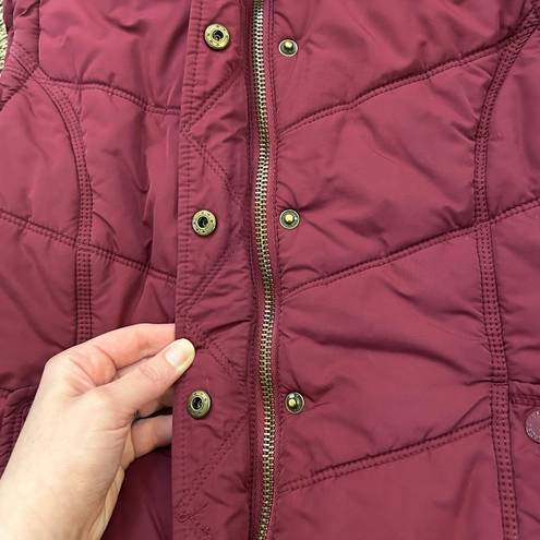 American Eagle  AEO magenta pink zip quilted puffer vest faux fur lined hood med