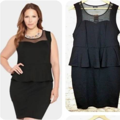 Torrid NWT  Black Peplum Dress Bodycon Sweetheart Mesh Neckline Plus Size 1 1X