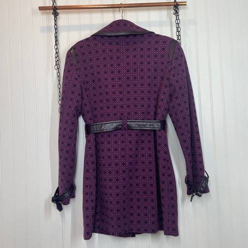 Krass&co NY &  Trench Coat Jacket Belted Classic Purple Geo Print Size Medium