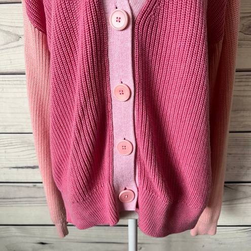 Talbots Pink Colorblock Shaker Stitch V Neck Button Down Cardigan Sweater