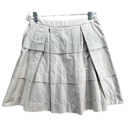 J.Crew  Skirt Womens 0 Light Gray Sateen Tiered Pleated A Line Gateau Side Zip