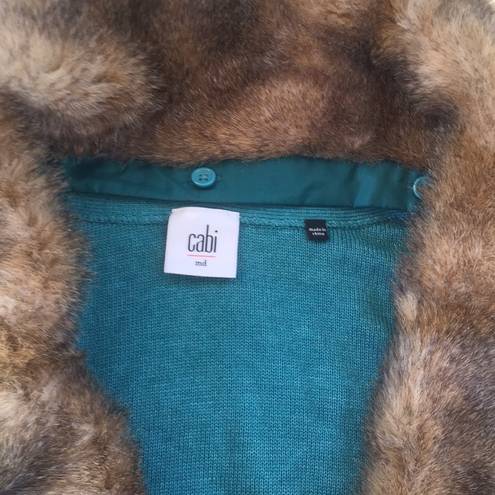 CAbi  Faux Fur Neckline Cardigan in Teal