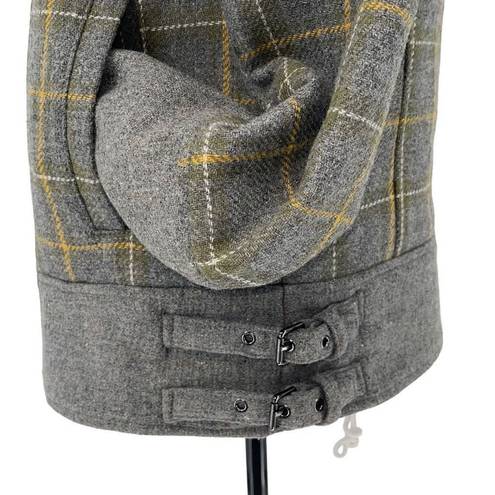 Banana Republic  Womens Faux Fur Coat Jacket Plaid Lined Zip Up Gray Yellow Small