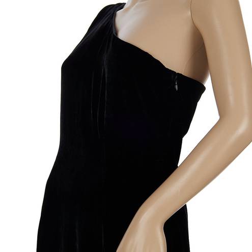 Natori Josie  Black Silk Blend Velvet One Shoulder Dress Size 6 NWT $695