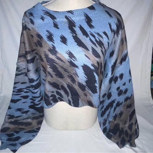 Debut  Absract Print Cropped Sweater Blue & Brown Size XL