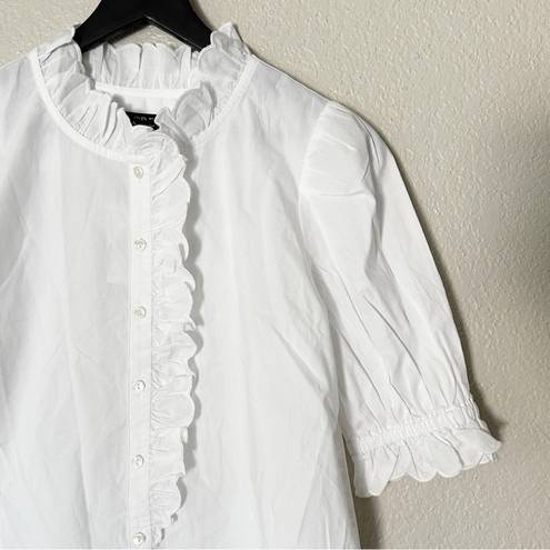 J.Crew  Ruffle-Trim Button-Up Shirt Cotton Poplin White Size XS