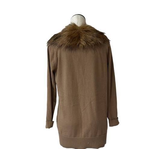 Michael Kors NWT  Faux Fur Collar Cotton Blend Cardigan Sweater Medium In Husk