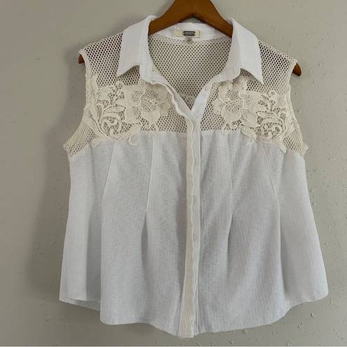 Gimmicks by BKE Gimmicks White Cream Pieced Crochet Tank Top Western Casual Classic Large Buckle