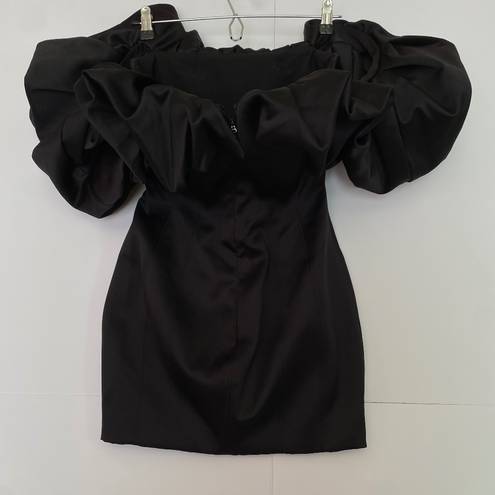 House Of CB  'Selena' Black Satin Puff Shoulder Dress off shoulder /Size XS NWOT