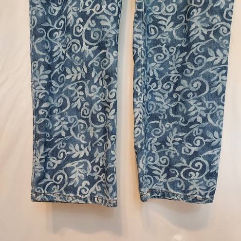 Carole Little  VINTAGE Sport Blue White Floral Denim High Rise Straight Leg Jeans