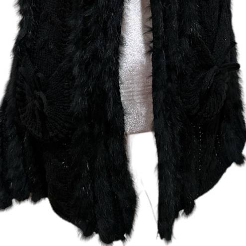 Alberto Makali  DESIGNER CROCHET KNIT BLACK SWEATER VEST RABBIT FUR