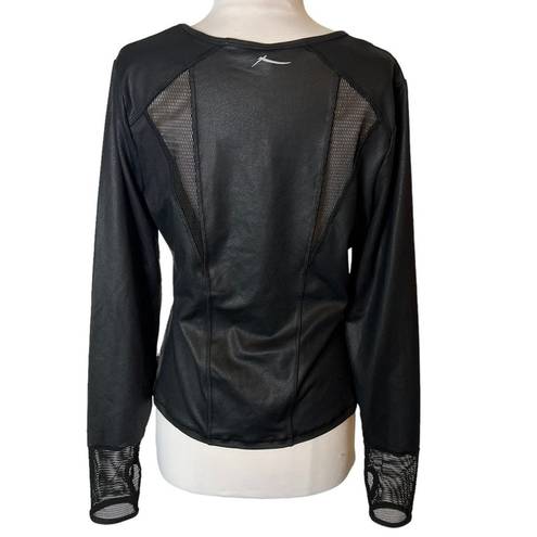 Gottex NWT  faux leather mesh long sleeve top black sz L