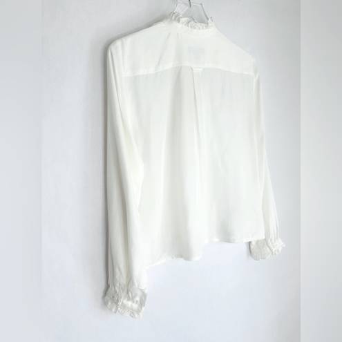 J.Crew  Drapey Ruffle Trim Ivory Viscose Blend Button Down Blouse Shirt Size M