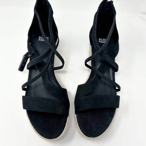 Eileen Fisher  Wanda Black Tumbled Nubuck Espadrille Wedge Sandal, NEW, Size 11