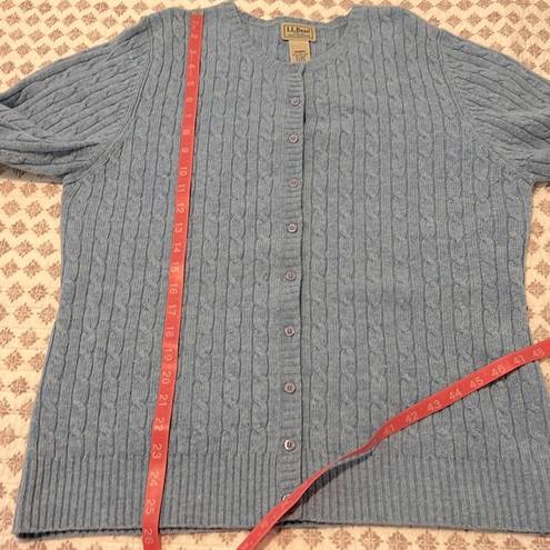 L.L.Bean  Lambs Wool Blend Button Down Cable Knit Cardigan Sweater Size XL Blue