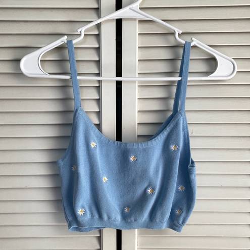 Sky And Sparrow  Sweater Tank Crop Top Blue With Daisies Medium