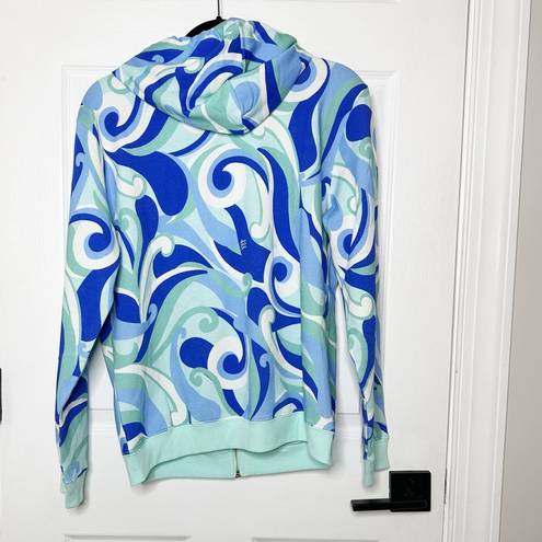 Hill House  Allie Full Zip Hooded Jacket Blue Ocean Kaleidoscope Size Small