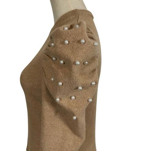 Tuckernuck  Pomander Place Puff Sleeve Pearl Sweater in Camel