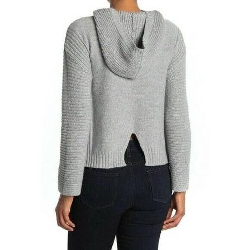 Abound  Womens Gray Hooded Back Slit Cozy Rib Knit Pullover Sweater