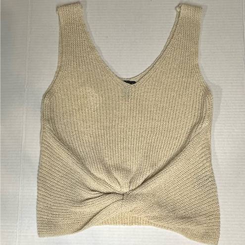 The Moon  & Madison Women’s Tank Top Knit Crochet With Front Knot Beige Size Small