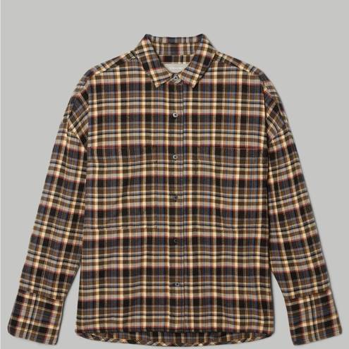 Everlane  Women’s The Boxy Flannel beech 100% cotton multi color plaid Size S NWT