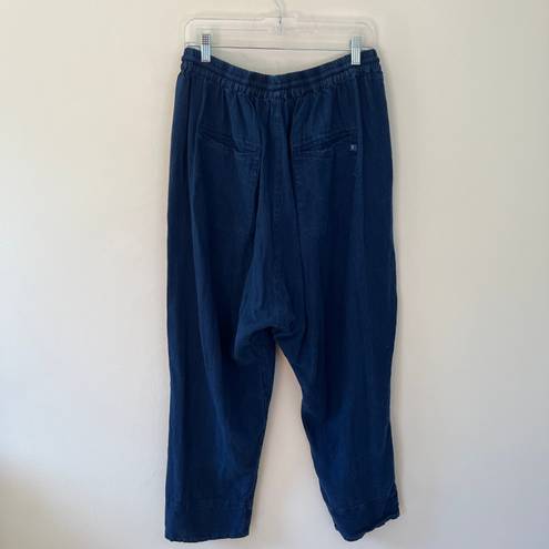 Pilcro Anthropologie Linen Cotton Drapey Pull On Harem Pants Dark Navy Blue