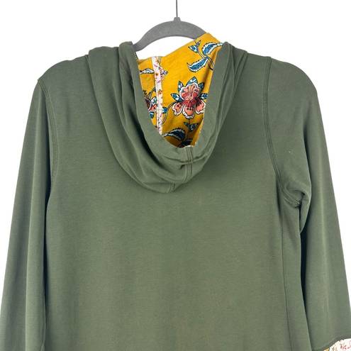 Matilda Jane  Patches of Light Green Zip Up Hoodie Tunic Length Floral Medium M