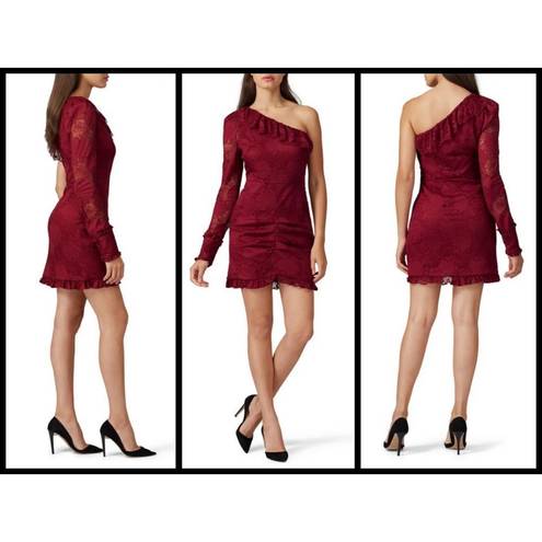 Alexis 💕💕 Ilana Lace Long Sleeve Dress ~ Dark Red XS One Shoulder Sheath Dress