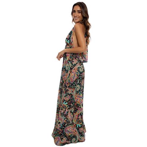 Luli Fama NWOT  Gypsy deep plunge halter maxi dress sz S