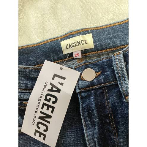 L'Agence L’AGENCE Jordan High Rise Cropped Straight Distressed Jeans Size 25 Dark Wash