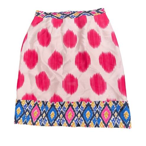 Maeve  Anthropologie Silk Pencil Skirt Womens Size 2 Pink Polka Dots Embroidered