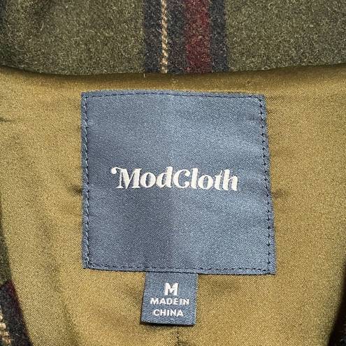 Modcloth  Wool Blend Plaid Cropped Blazer Jacket Sz M Puff Sleeves Army Green