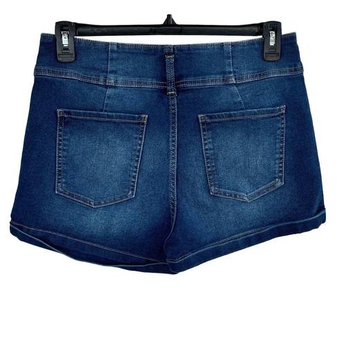 No Bo  Juniors SZ 15 Jean Shorts Cuffed Hems Whiskered Pocket Stretch Hi-Rise Blue