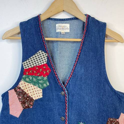 Susan Bristol Vintage Patchwork Embroidered Denim Boho Western Country Vest M