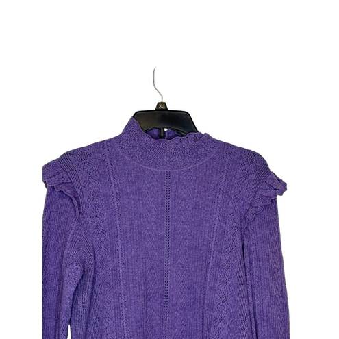 Polo  Ralph Lauren Women Sweater Ruffle Wool Pointelle Thistledown Heather Large