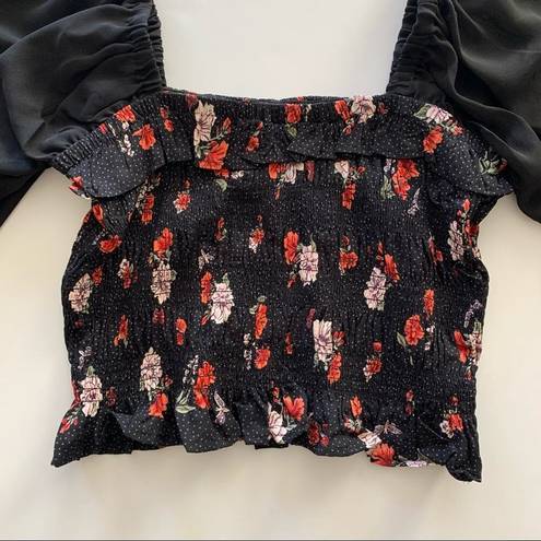 Angie  | Crissa Smocked Floral Black Crop Blouse L