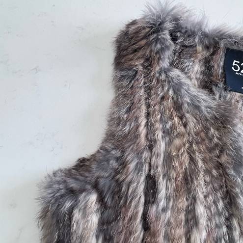 525 America  Luxe Rabbit Fur Open Front  Vest Grey Beige Women's Size M