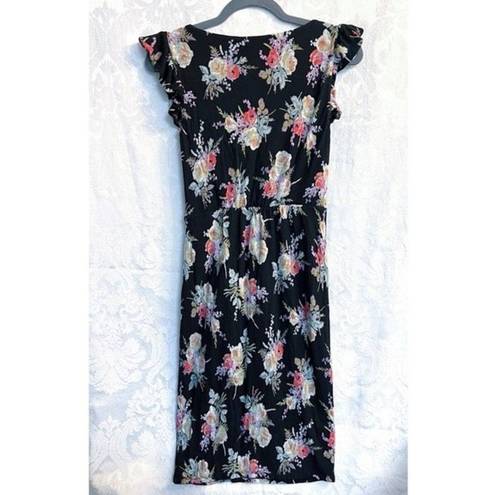 Rebecca Taylor  Floral Ruffle Sheath Dress Size Small GUC Wool Blend Knee Length