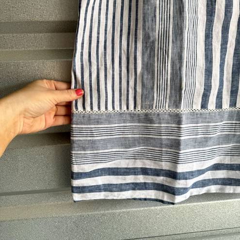 J.Jill  Tank Womens Size Small Linen Striped Blue Boxy Lagenlook Boho Minimalist