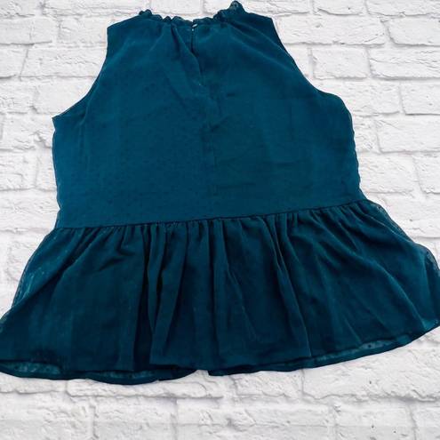 Loft  Sleeveless Peplum Top Women's‎ Small Teal Green Ruffle High Neck