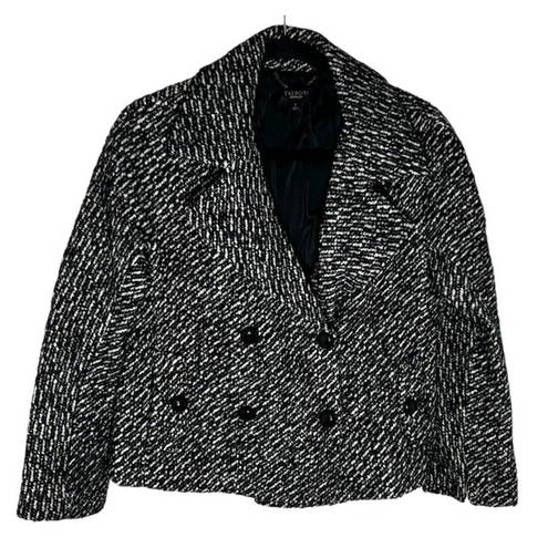 Talbots  Size 8 Black White Tweed Double Breasted Cropped Blazer Jacket Wool