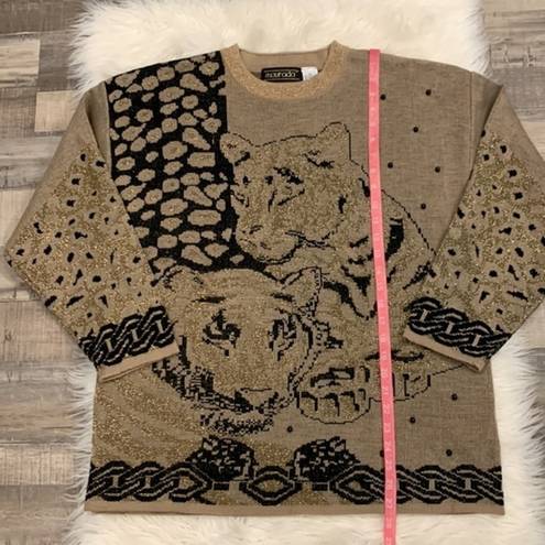 Vintage Maurada metallic tiger big cats animal sweater XL