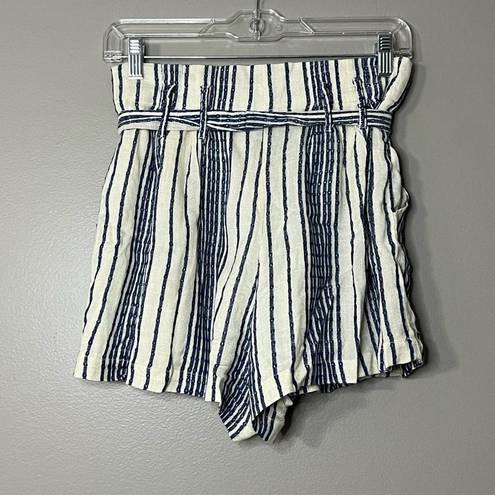 Lulus  paper bag waist high rise boho stripe embroidered shorts women's size S