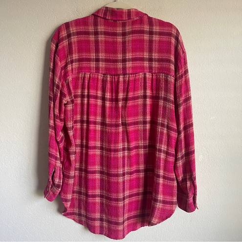 Pilcro  Anthropologie Plaid Button Down Pink