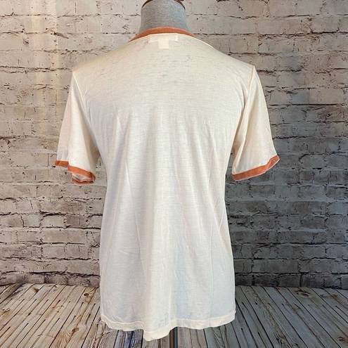 Treasure & Bond  Womens Beige Orange V Neck Tee Short Sleeve T-Shirt Size Medium