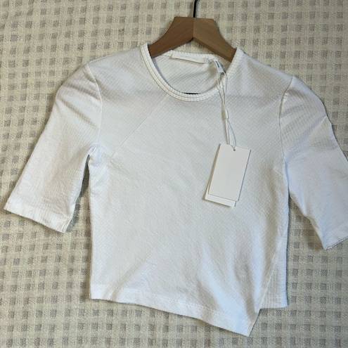 Helmut Lang NWT  White Asymmetric Rib-Knit Crop Top