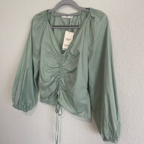 Mango Ruched Blouse Womens New Small 4 Green Top